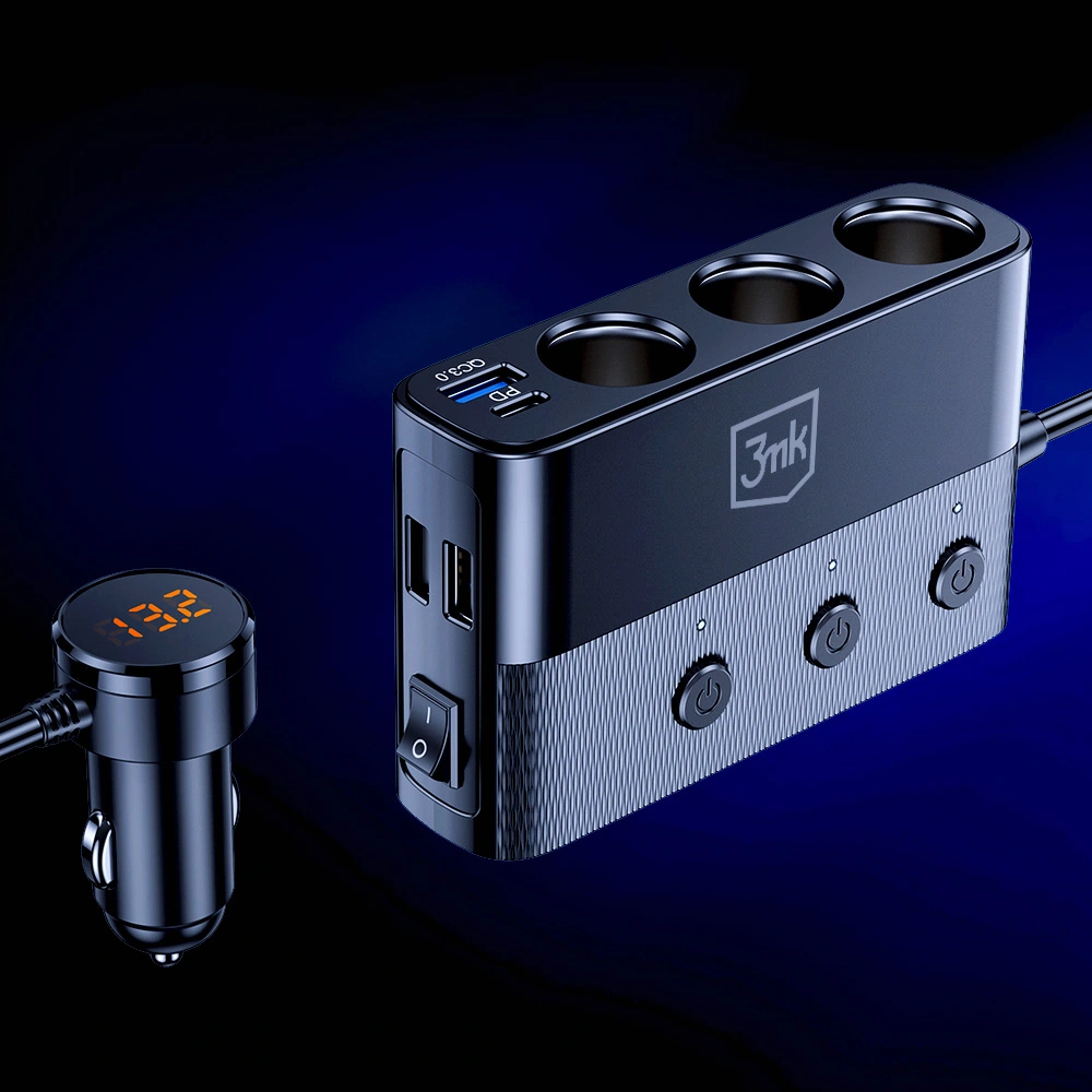 3mk Car Power Splitter 120W PD QC PPS USB 3A1C3Socket Black - LeszkoMotoTV