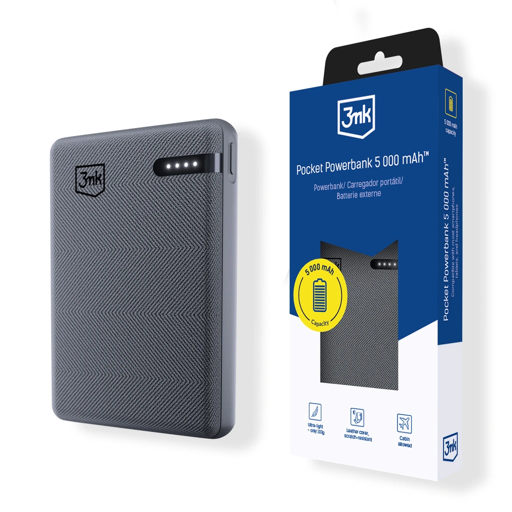 Accessories - 3mk Pocket Powerbank 5,000mAh 12W USB 1C-Grey - LeszkoMotoTV