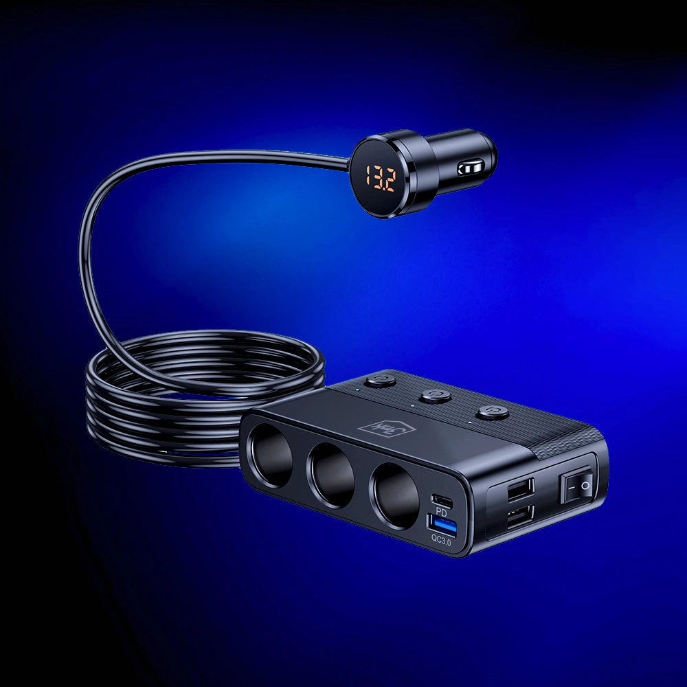 3mk Car Power Splitter 120W PD QC PPS USB 3A1C3Socket Black - LeszkoMotoTV