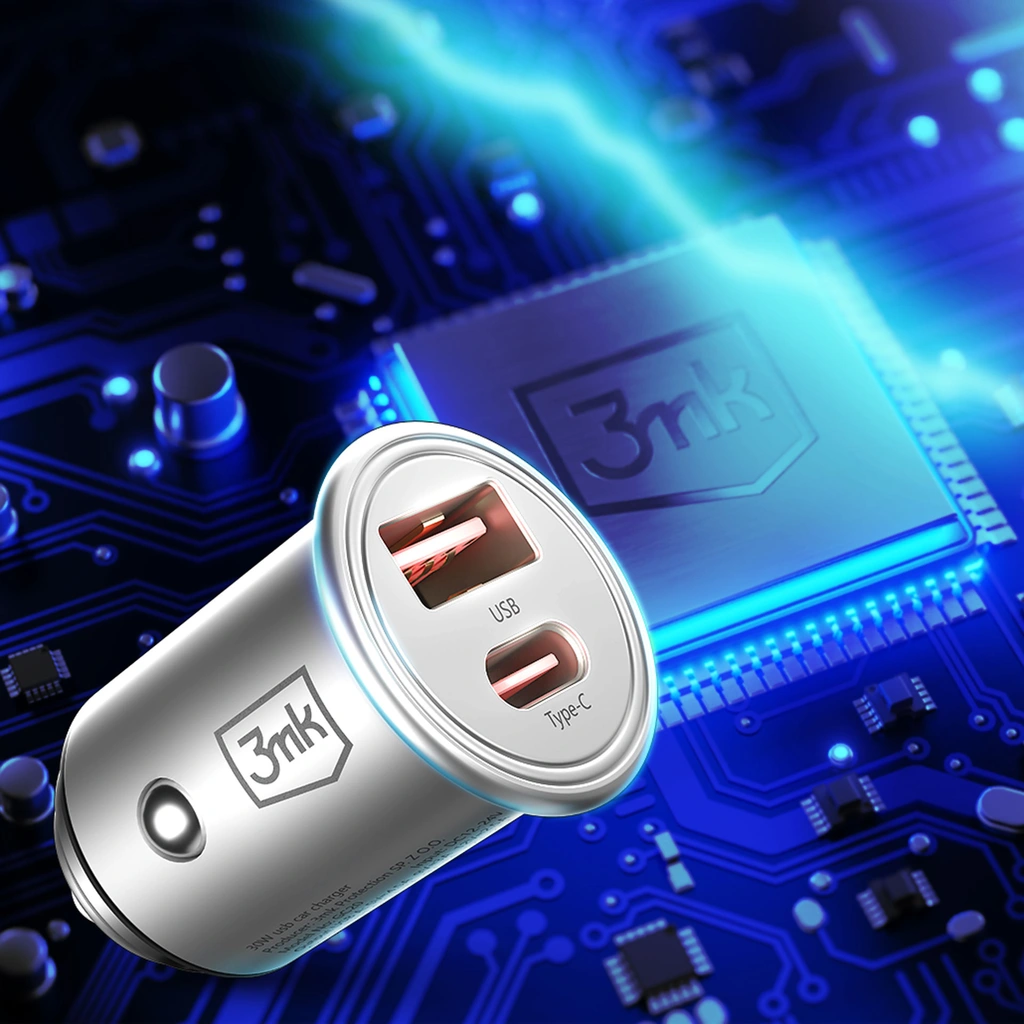 Accessories - 3mk Hyper Car Charger 30W PD QC PPS USB 1A1C Silver - LeszkoMotoTV