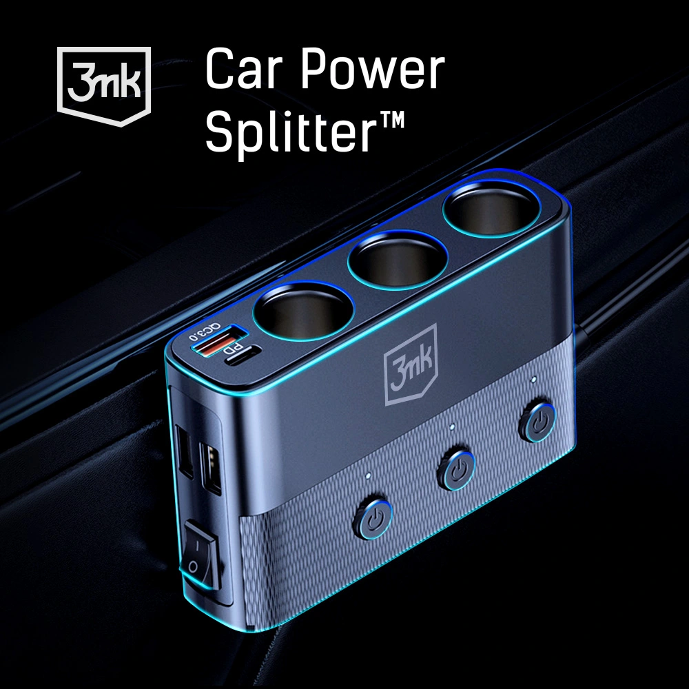 3mk Car Power Splitter 120W PD QC PPS USB 3A1C3Socket Black - LeszkoMotoTV
