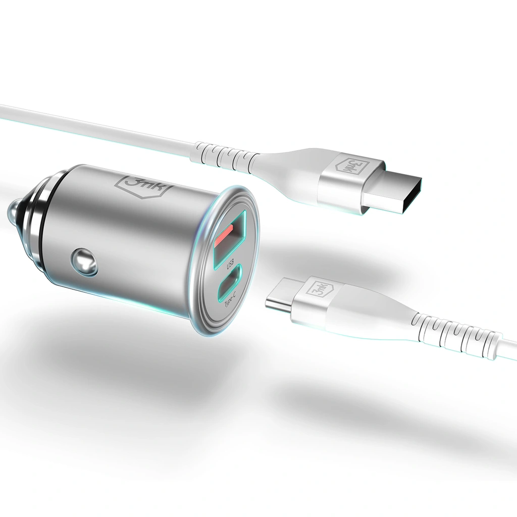 Accessories - 3mk Hyper Car Charger 30W PD QC PPS USB 1A1C Silver - LeszkoMotoTV