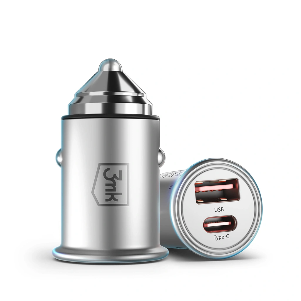 Accessories - 3mk Hyper Car Charger 30W PD QC PPS USB 1A1C Silver - LeszkoMotoTV