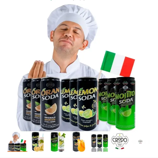 Włoskie napoje gazowane z sokiem – Oran-Soda / Lemon Soda / Mojito Soda zestaw 9x330 ml  - Dim