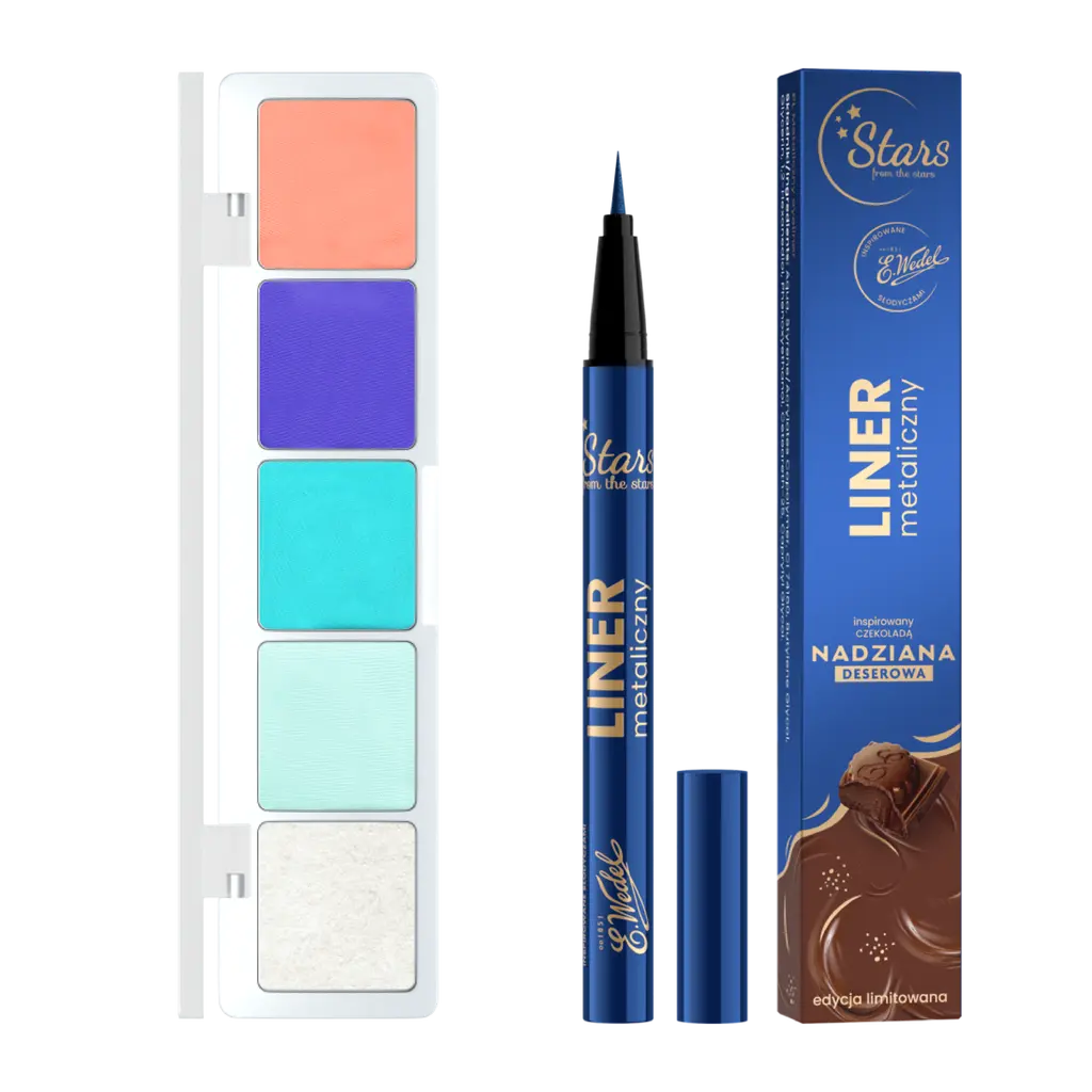 Zestaw Stars from the stars: MOONLIGHT PARTY paleta cieni do powiek  + WEDEL NADZIANA Eyeliner metaliczny 02 kobaltowy - Tryfonka maluje